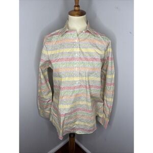 New Ann Mashburn Tomboy Popover Shirt Yellow Red Floral Large L